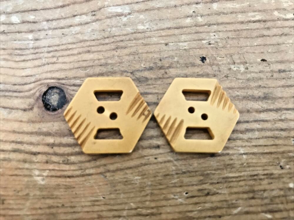 Vintage Set Lot 2 Pair Amber Butterscotch Celluoid Plastic Hexagonal Buttons